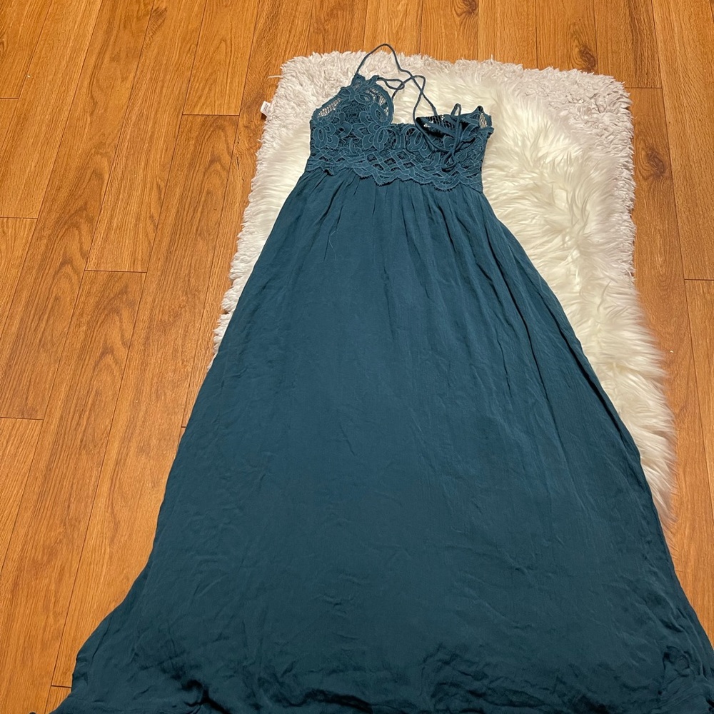 Free People Teal Fp One "Adella" Slip Crochet Casual Maxi Dress - Picture 16 of 16